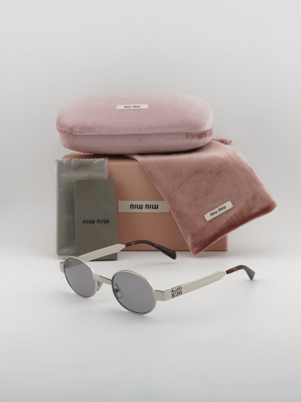 Miu Miu MUB51S 21M50Q Oval Sunglasses – Old Silver\ Grey